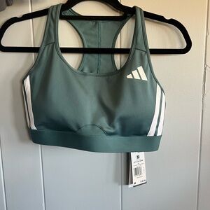 adidas Green Racerback Sports Bra with White Stripes